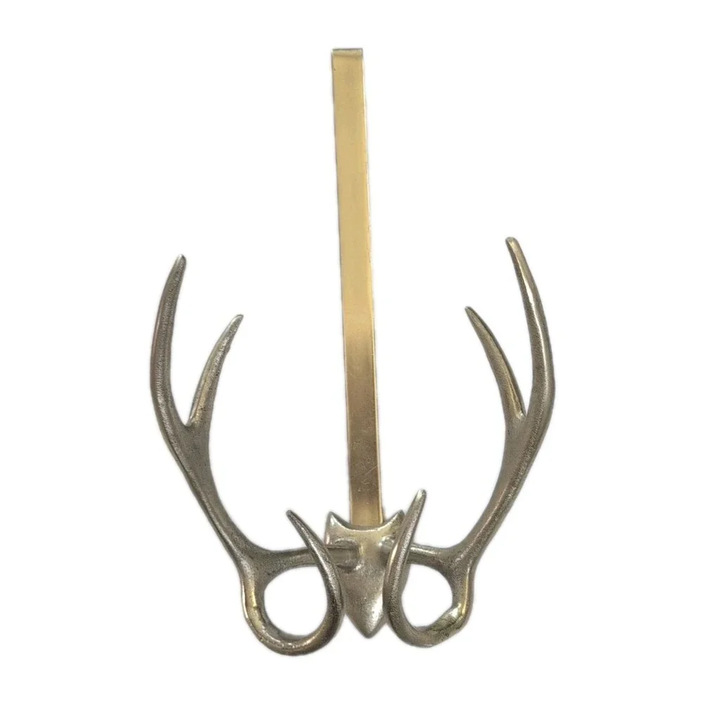 Stag‎ Deer Antler Lodge Wreath Hanger Brass Metal 18